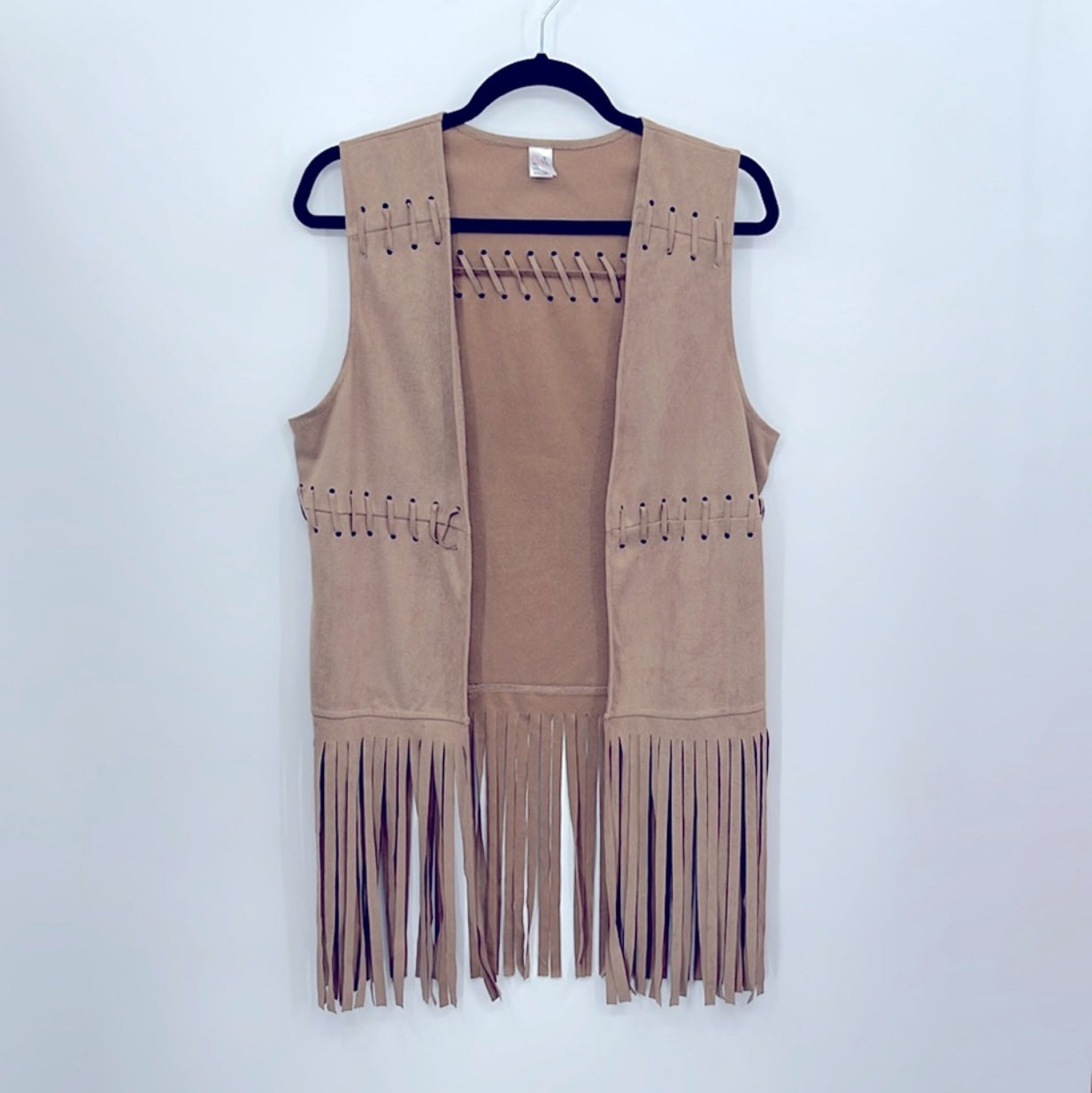 Elegant Moments Faux Suede Fringe Vest