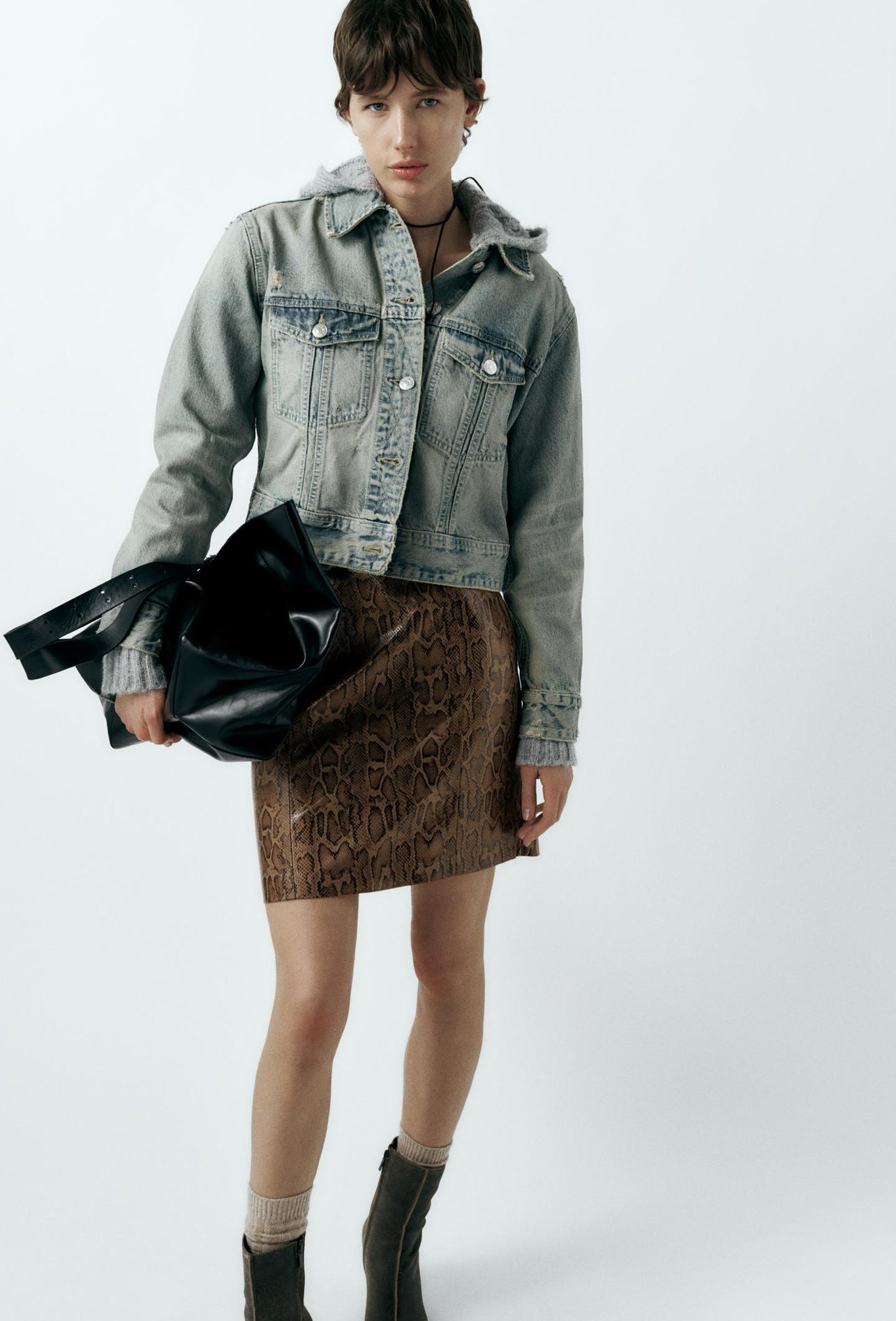 ZARA Faux Leather Snakeskin Print Skirt