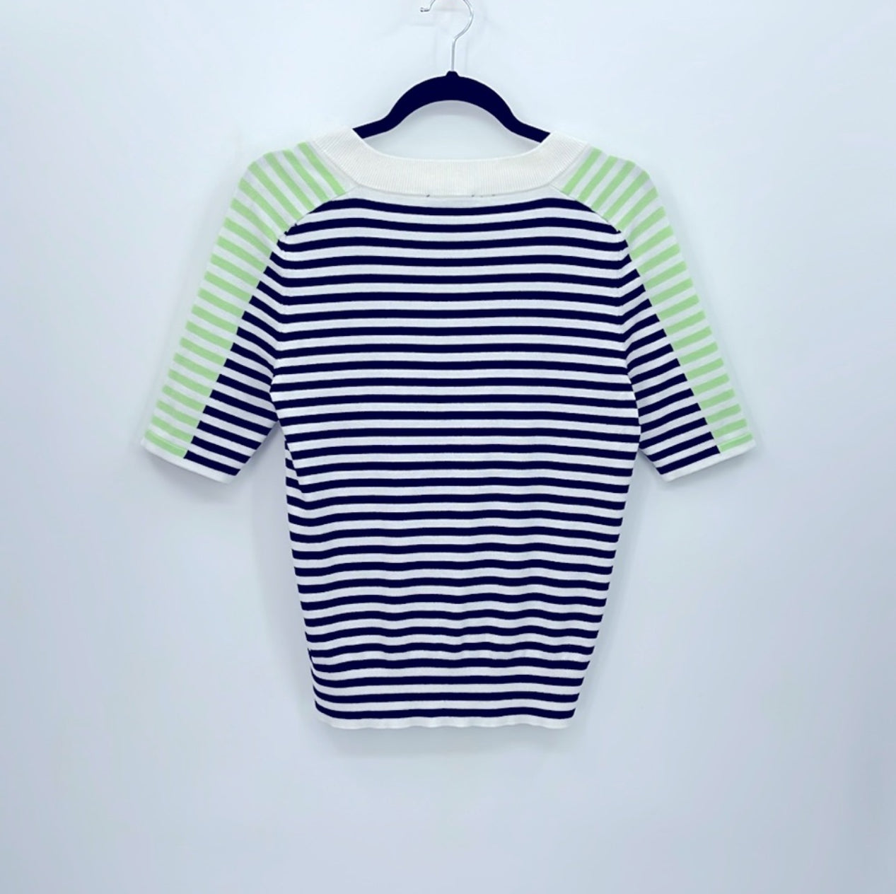 DKNY Stripe V-Neck Short Sleeve Sweater