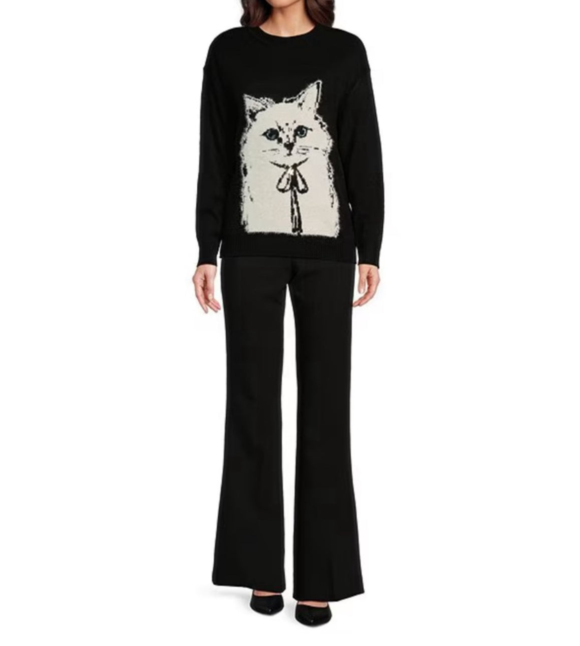 KARL LAGERFELD Oversized Fuzzy Sweater with Choupette Cat Grapic