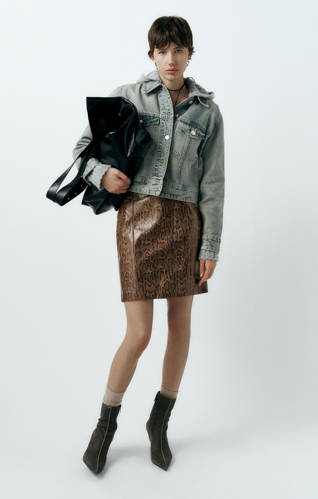 ZARA Faux Leather Snakeskin Print Skirt