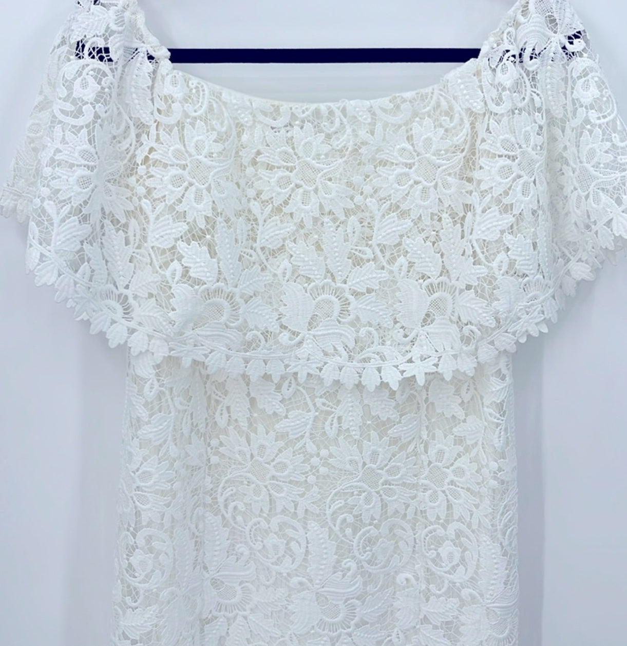 ZARA Guipure Lace Off Shoulder Mini Dress