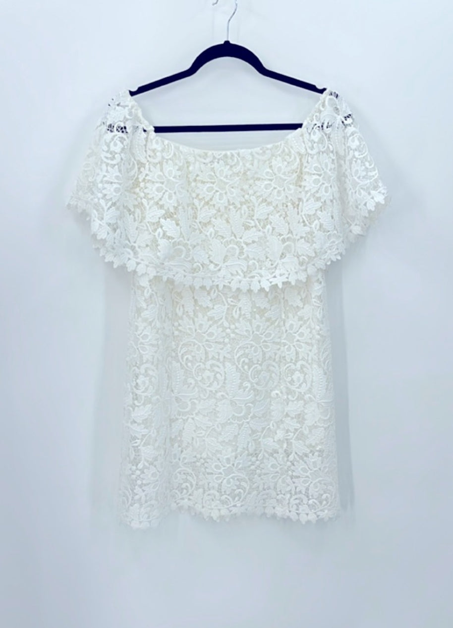 ZARA Guipure Lace Off Shoulder Mini Dress