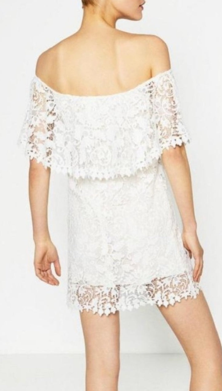 ZARA Guipure Lace Off Shoulder Mini Dress