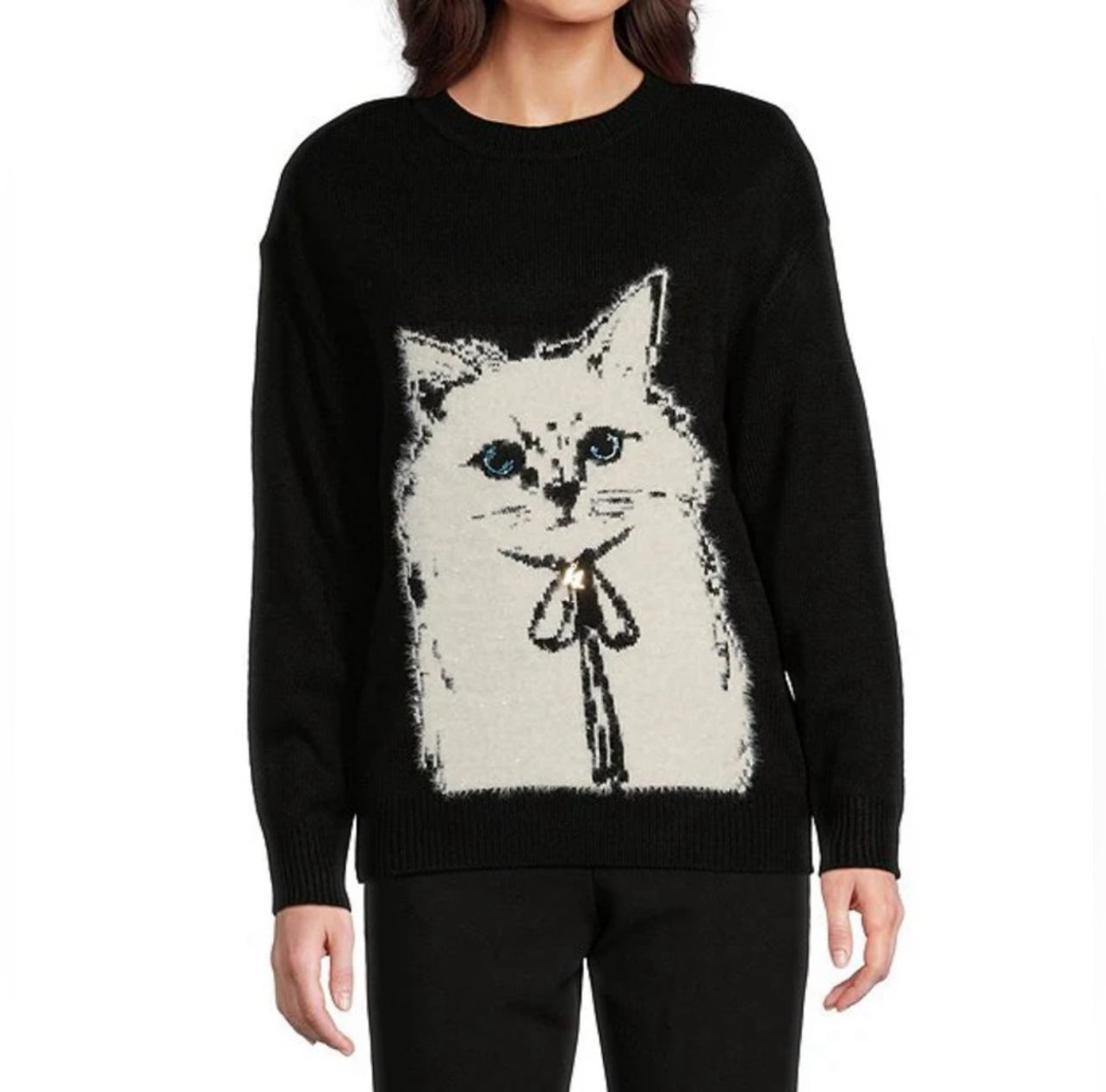 KARL LAGERFELD Oversized Fuzzy Sweater with Choupette Cat Grapic