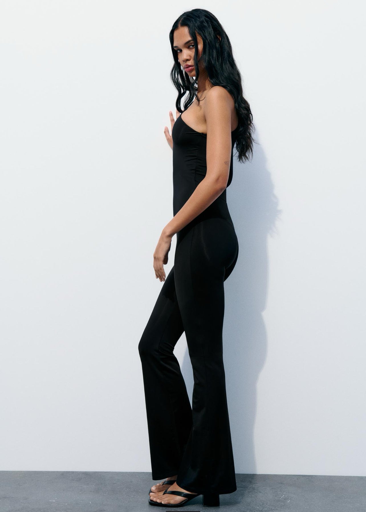 ZARA Asymmetric Flared Polyamide Jumpsuit