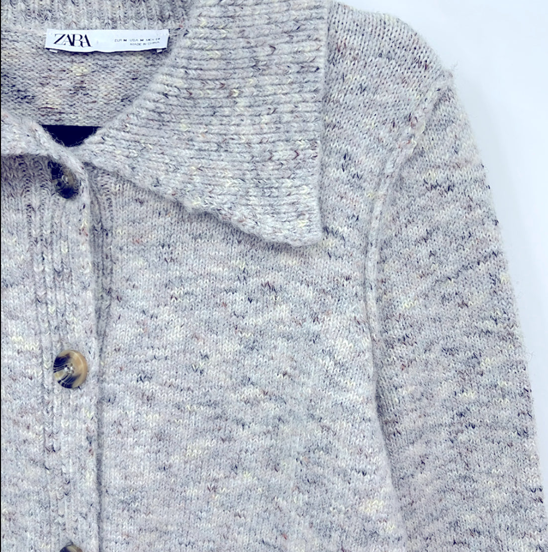 Zara Wool Blend Button Collar Knit Cardigan