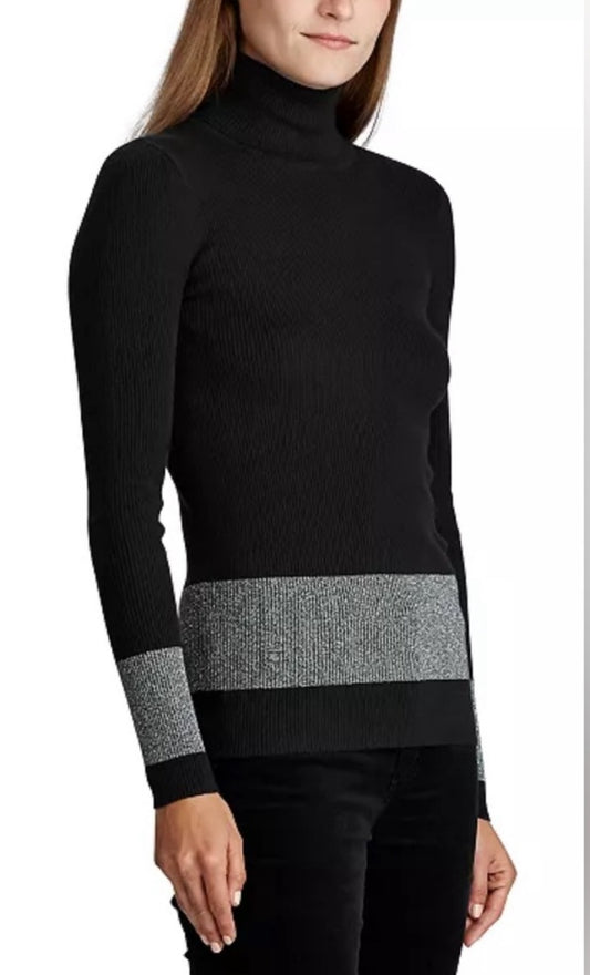 LAUREN RALPH LAUREN Colorblock Ribbed Turtleneck Sweater