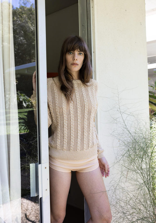 ZARA MIXED MESH KNIT SWEATER