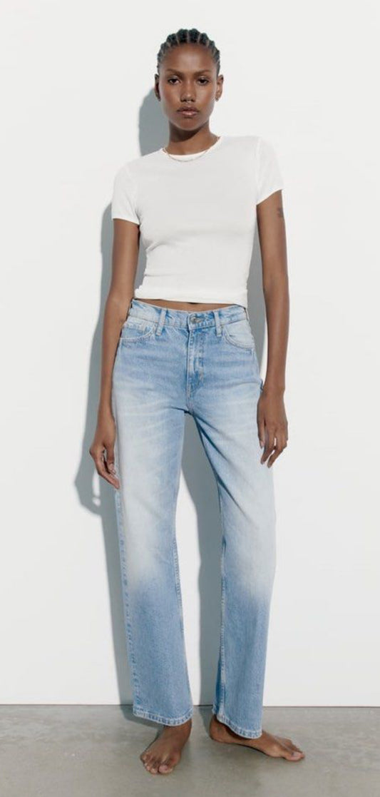 Zara - Jean taille haute à jambe baril