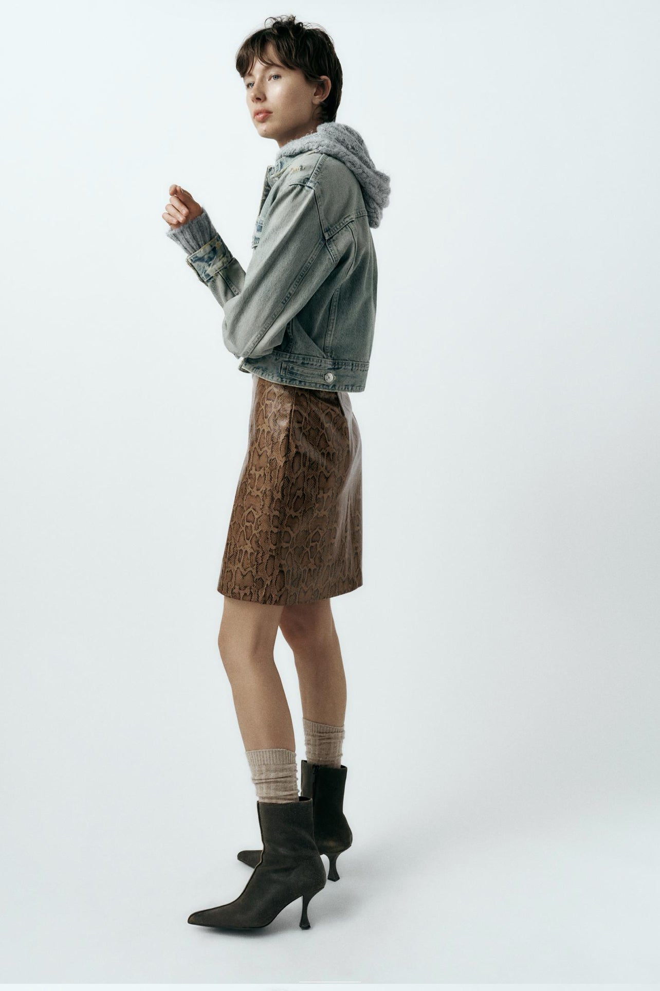 ZARA Faux Leather Snakeskin Print Skirt