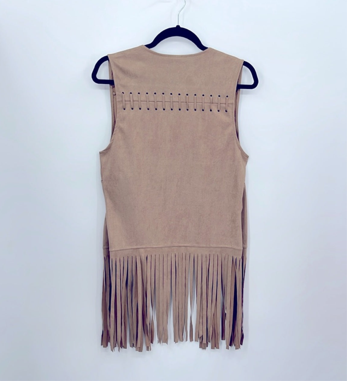 Elegant Moments Faux Suede Fringe Vest