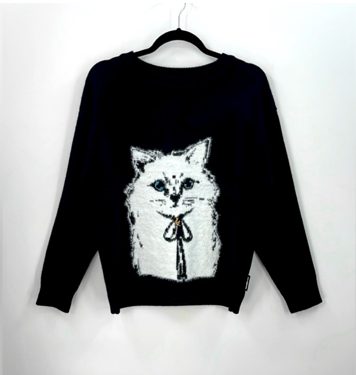 KARL LAGERFELD Oversized Fuzzy Sweater with Choupette Cat Grapic