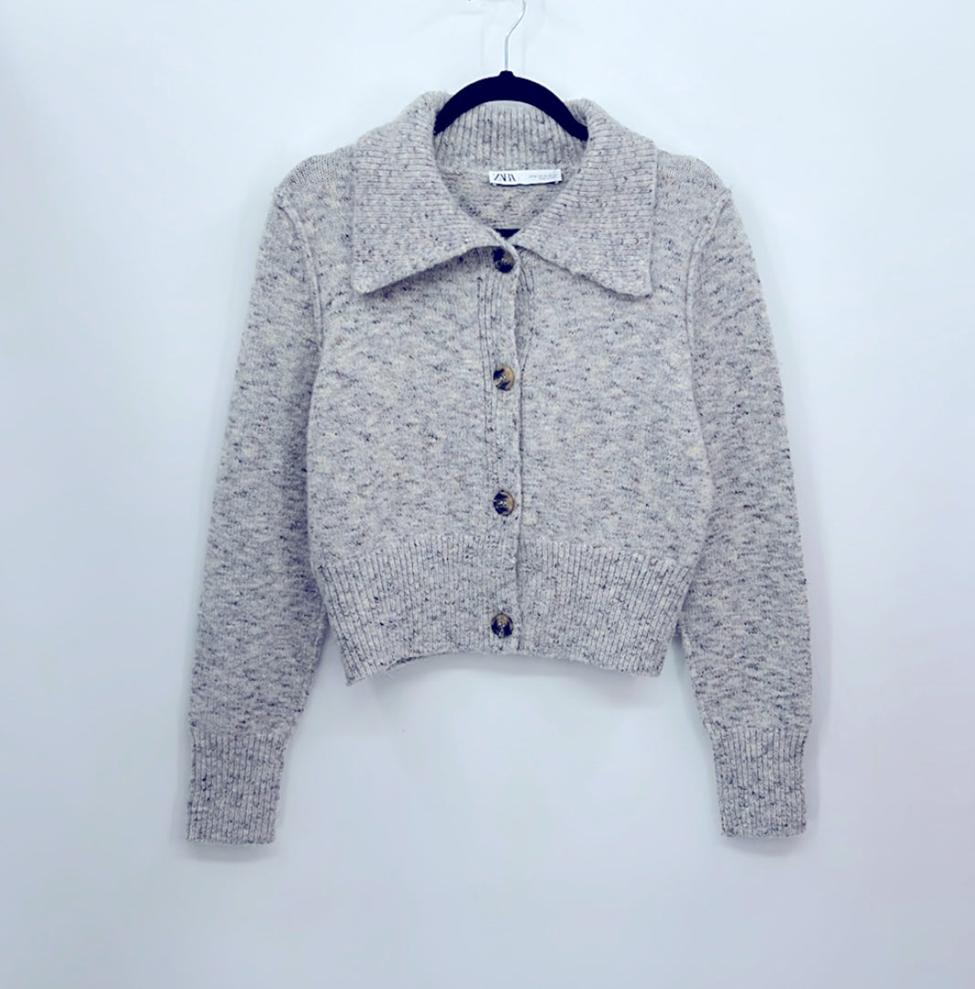 Zara Wool Blend Button Collar Knit Cardigan