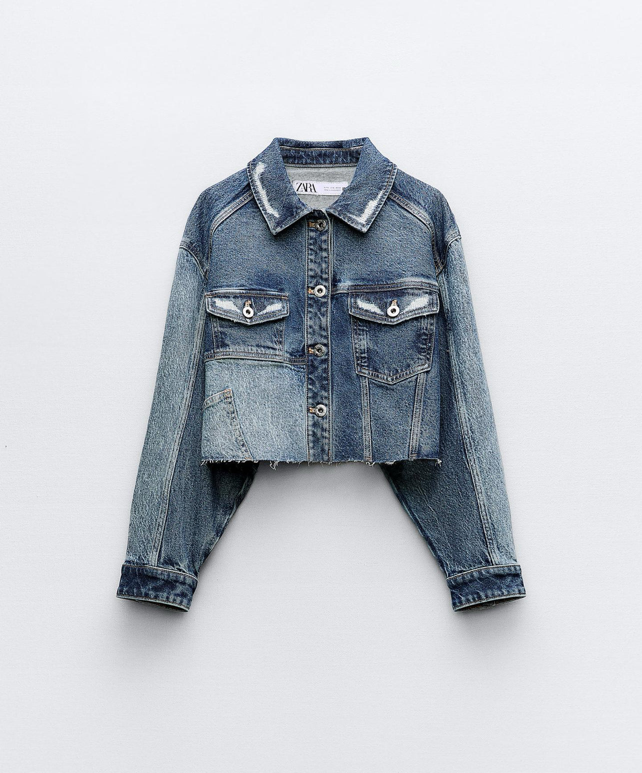 ZARA Z1975 Crop Denim Patchwork Jacket