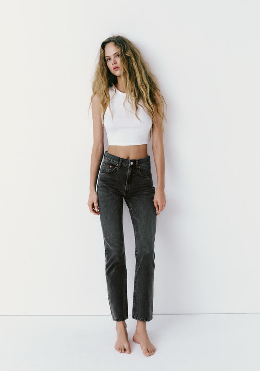 Zara TRF STRAIGHT LEG JEANS WITH A HIGH WAIST