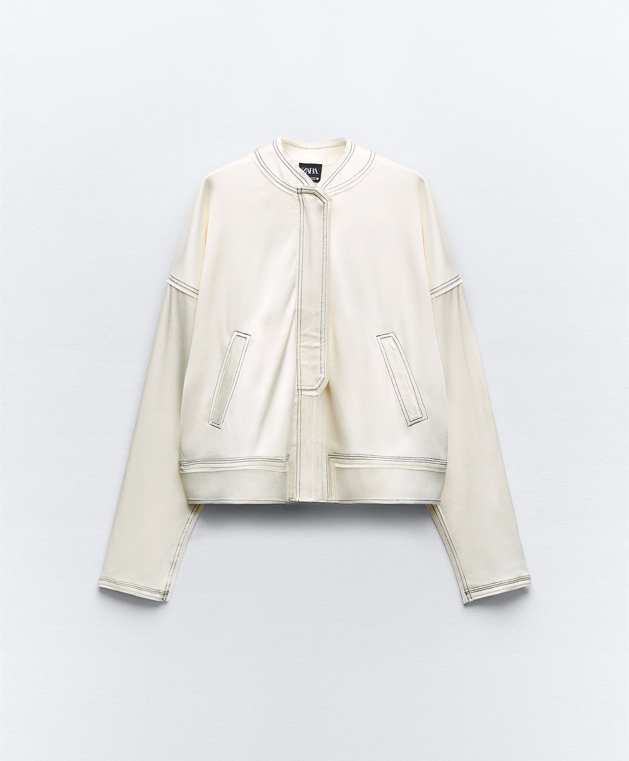 Zara Satin Effect Topstiched Bomber