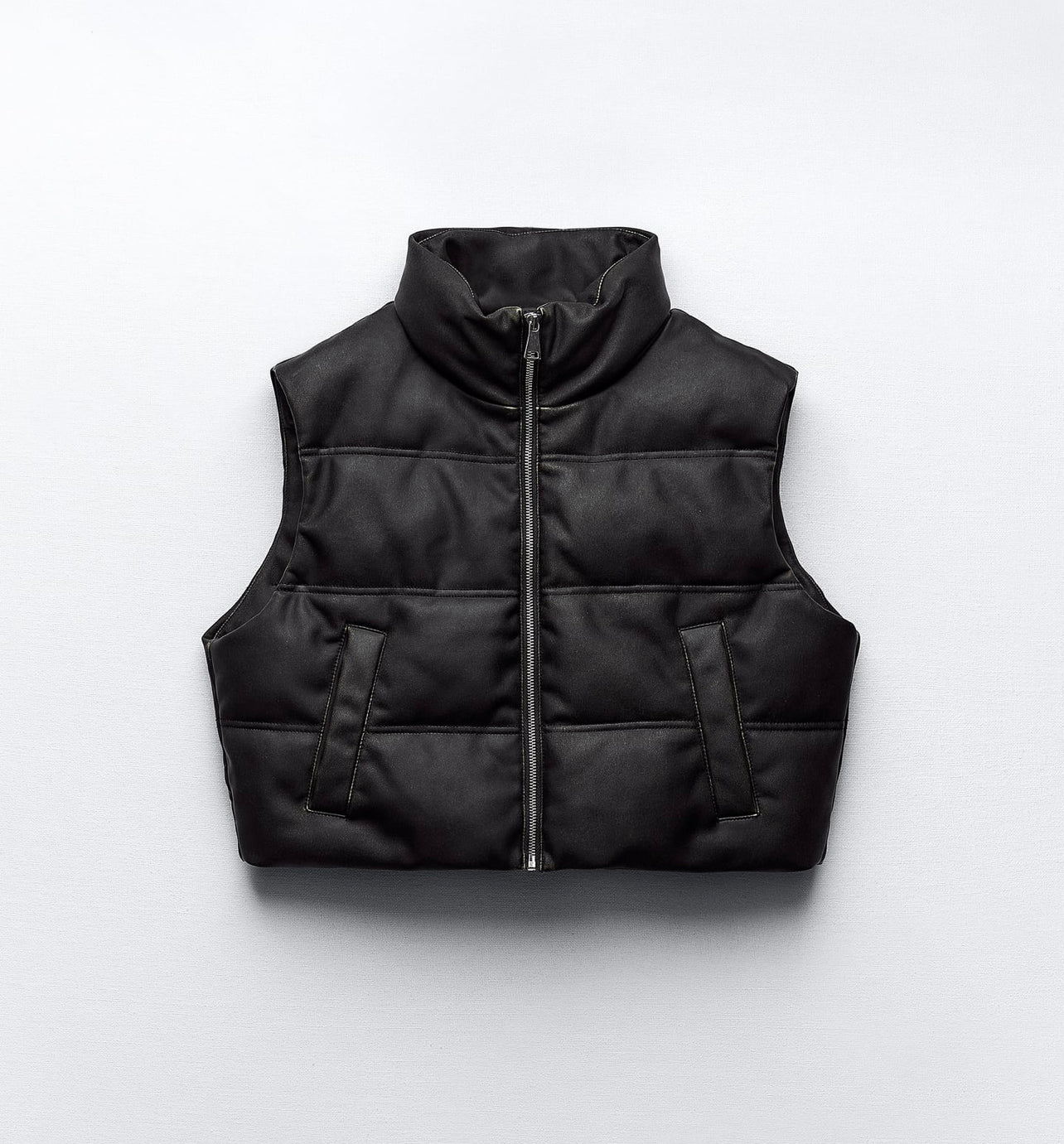 Zara Quilted Faux Leather Cropped Vest