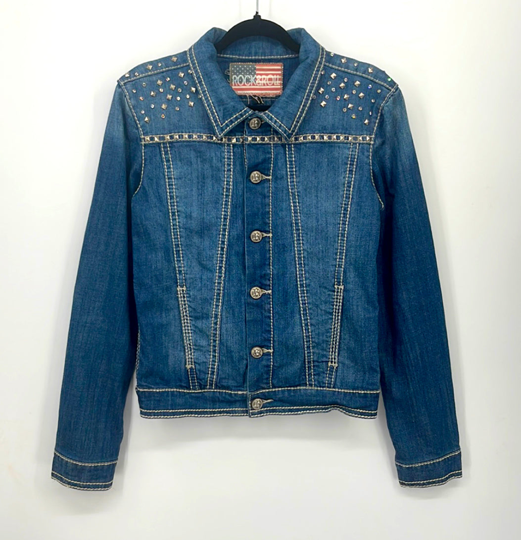 Rock & Roll Cowgirl Studded Rhinestone Jean Jacket