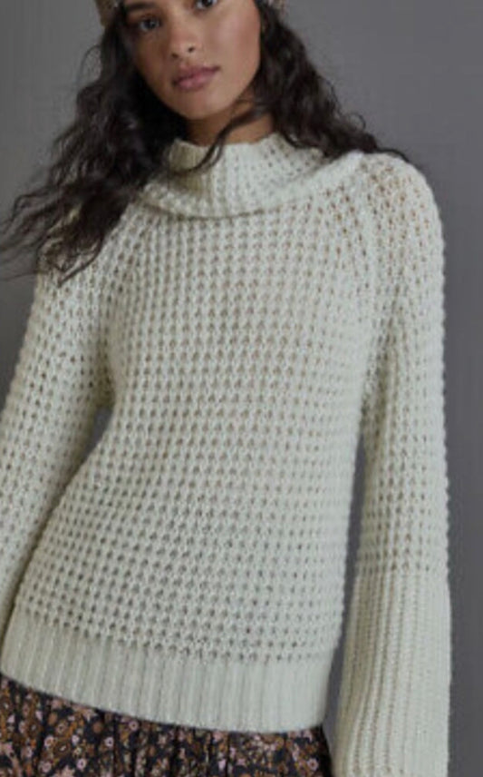 Anthropologie Maeve Dione Bell Sleeve Waffle Sweater