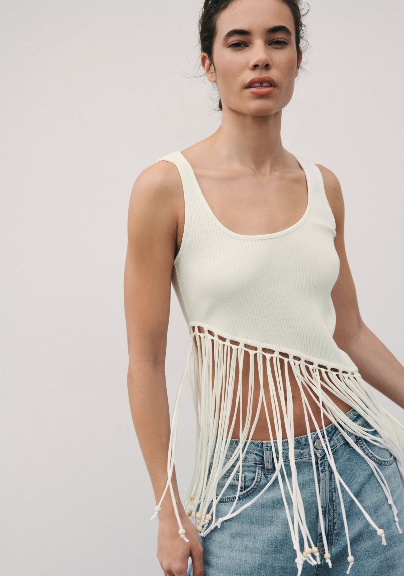 Zara Ribbed Top With Beading