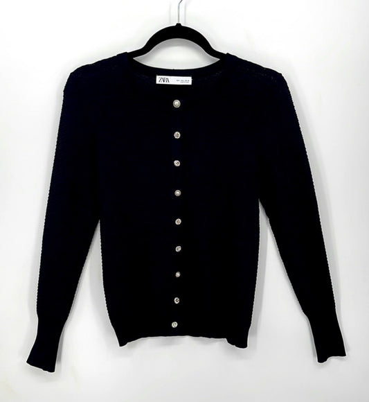 Zara Textured Jeweled Button Cardigan