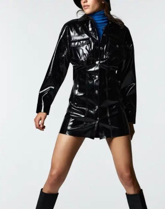 Zara Raeh Black Faux Patent Leather Dress