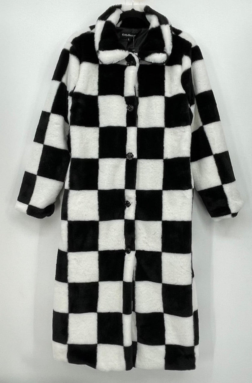 Eilly Bazar Faux Fur Checkered Coat