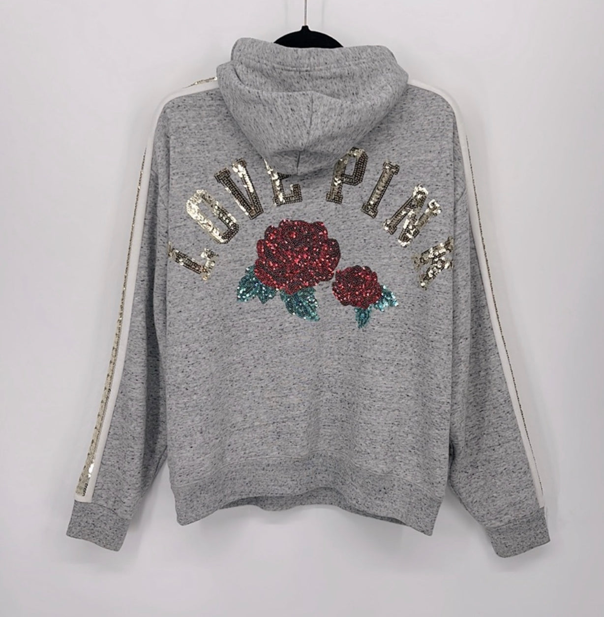 Victoria's Secret PINK Bling Rose Lace-Up
Pullover Hoodie with Sequin Sleeves