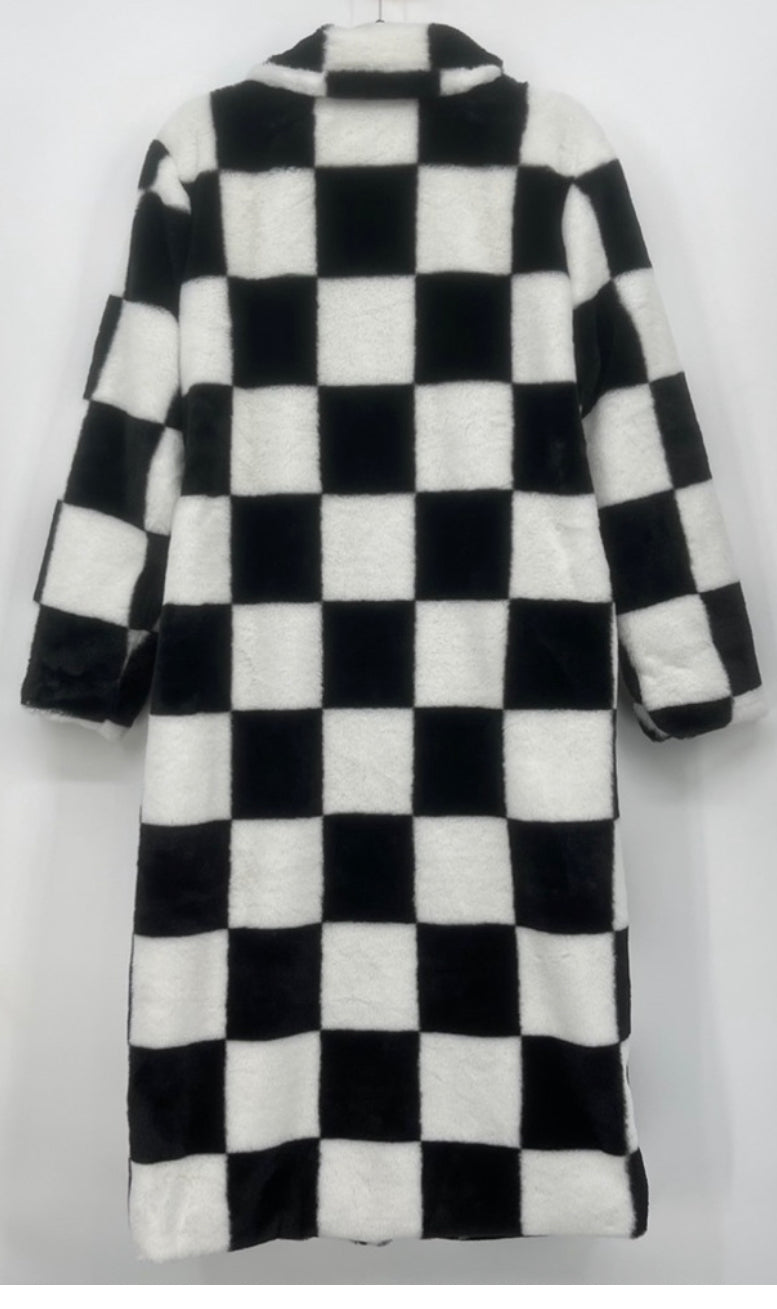 Eilly Bazar Faux Fur Checkered Coat