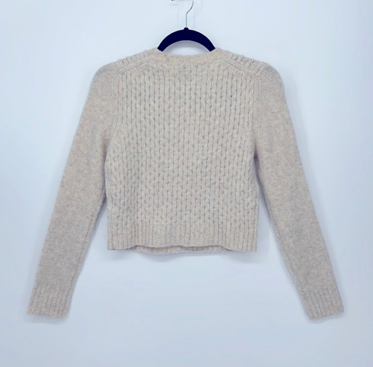 Zara Pearl Embellished Wool Blend Sweater