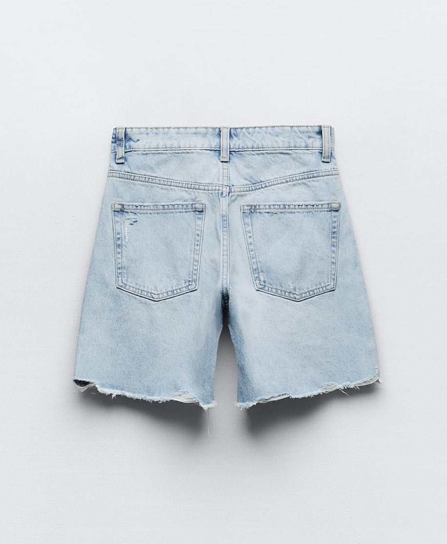 Zara TRF Mid-Rise Denim Patch Shorts