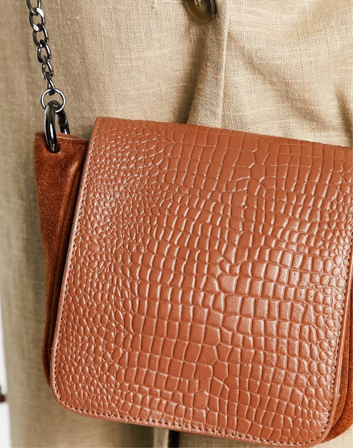 Urbancode Croc Leather Suede Mix Crossbody Bag