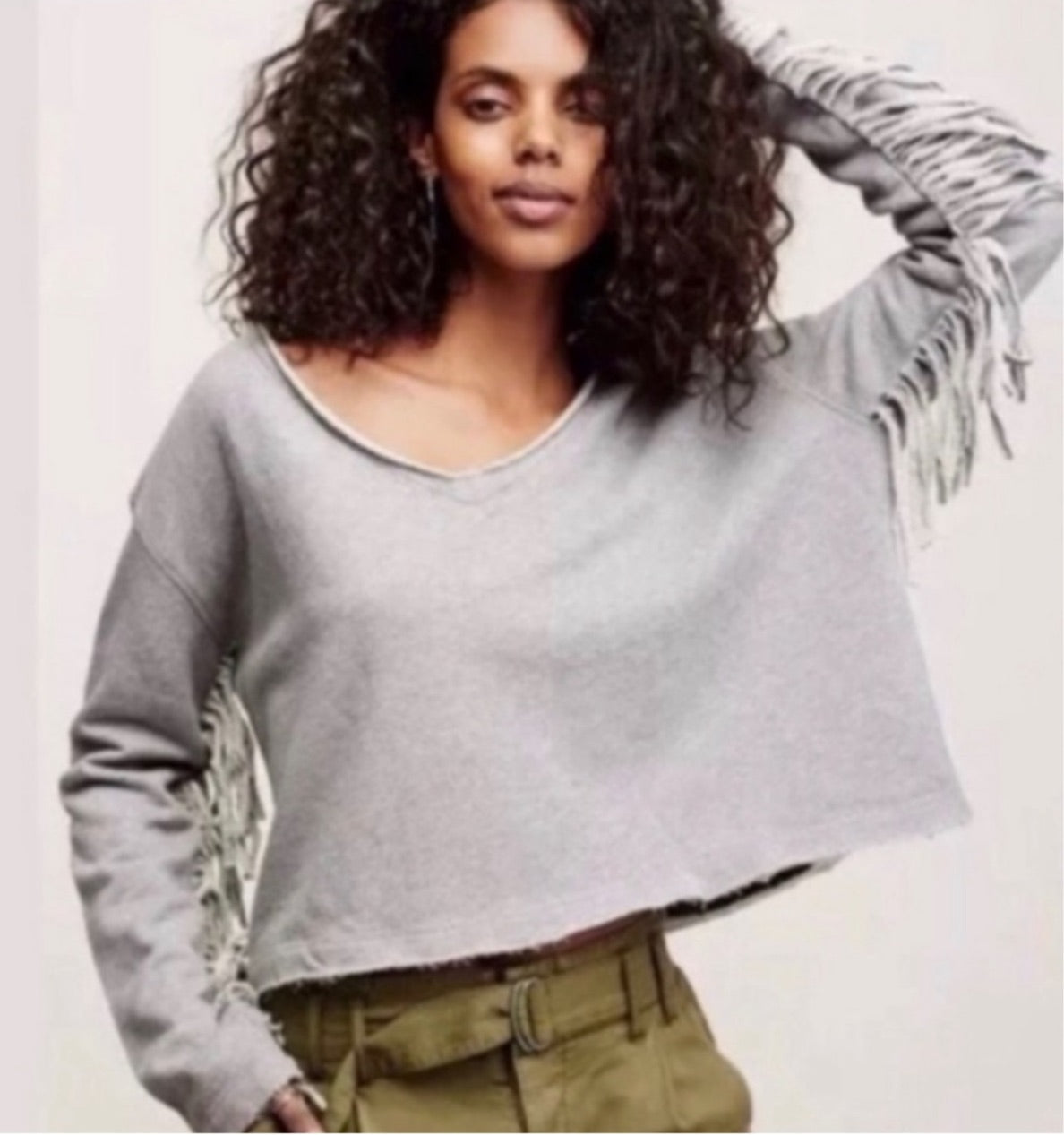 Free People - Sweat-shirt oversize court à franges