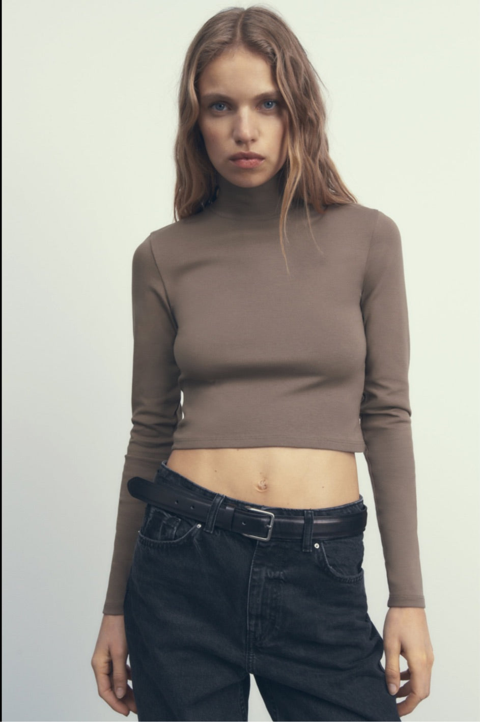 Zara Cropped Mock Neck Top