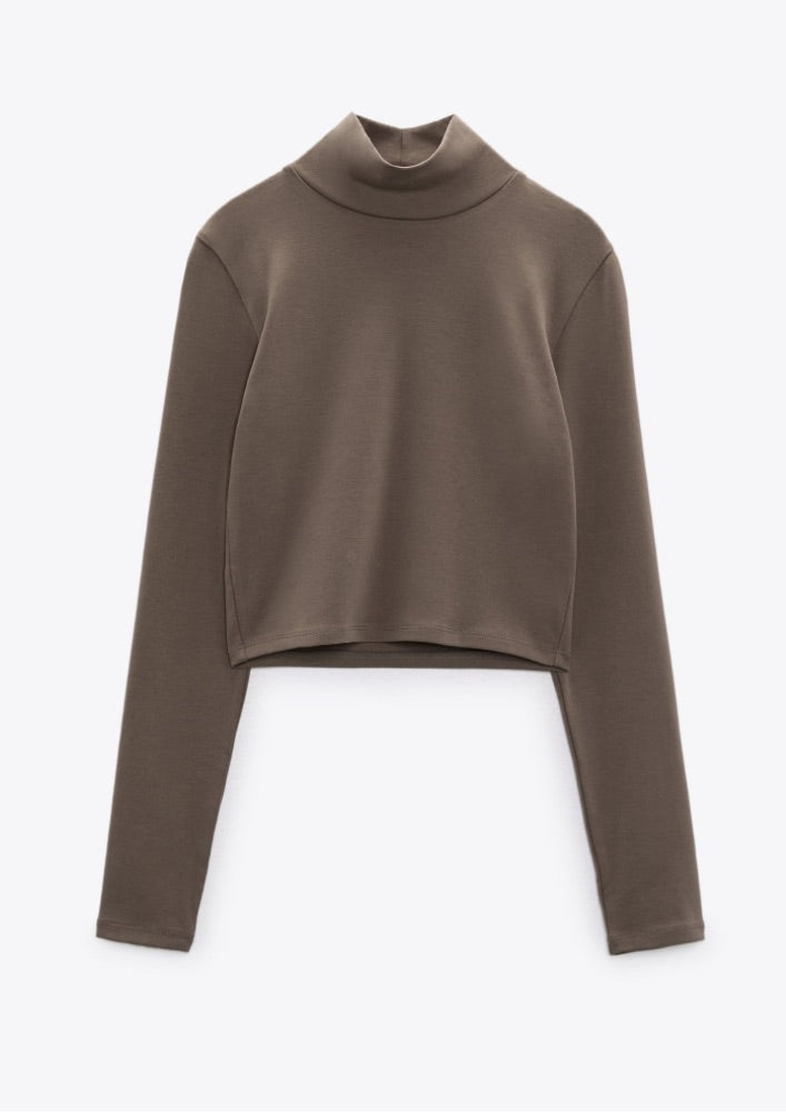 Zara Cropped Mock Neck Top