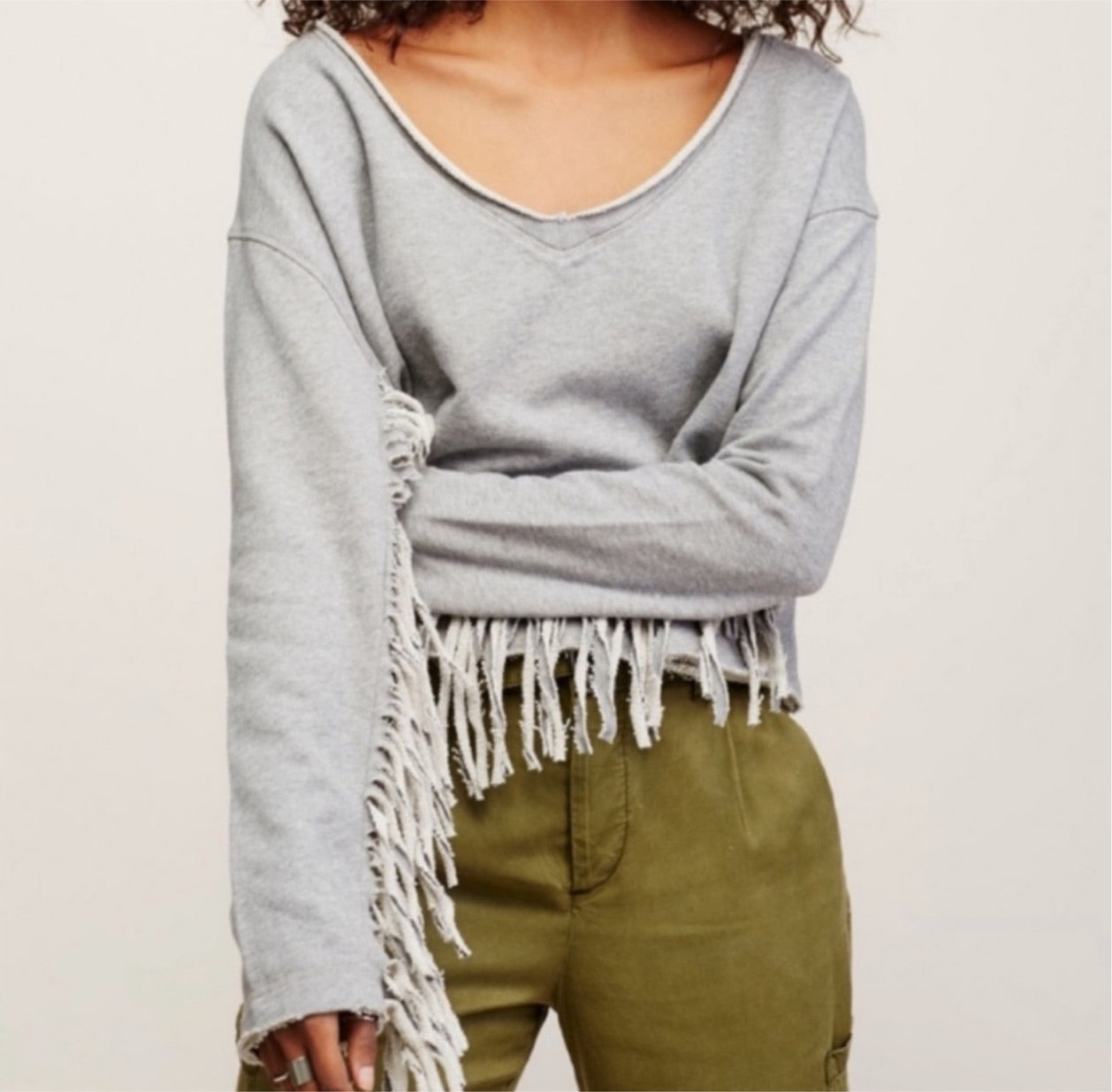 Free People Cropped Fringe Oversized Sweatshirt