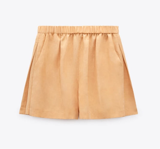 Zara Pleated Linen Blend Shorts