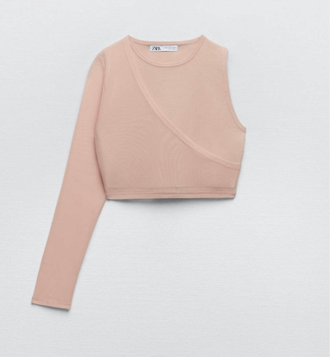 Zara Asymmetrical Knit Tulle Top