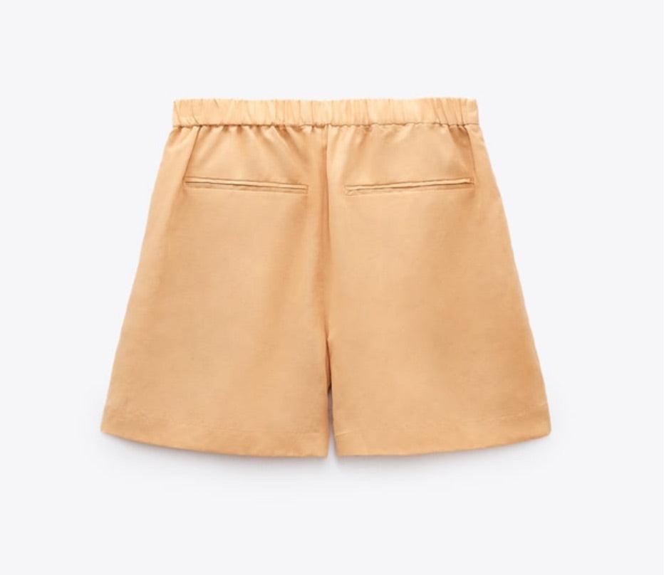 Zara Pleated Linen Blend Shorts