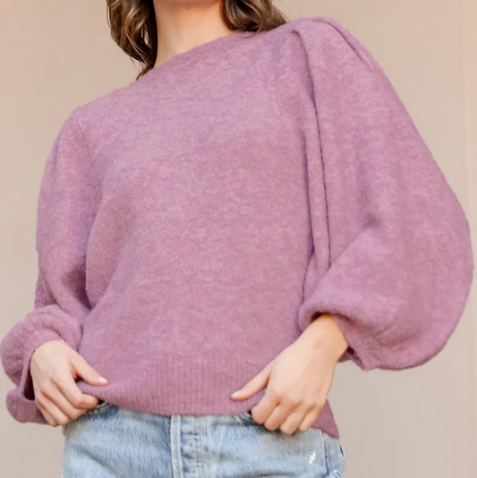 LUSH Don’t Stop Now Lilac Knit Balloon Sleeve Sweater