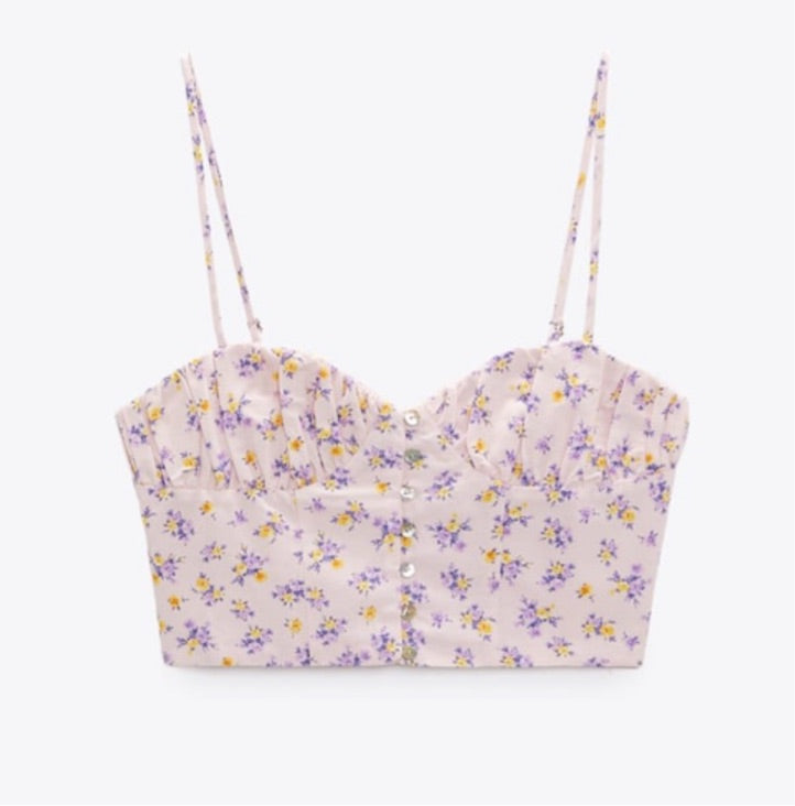 Zara Printed Linen Blend Crop Top