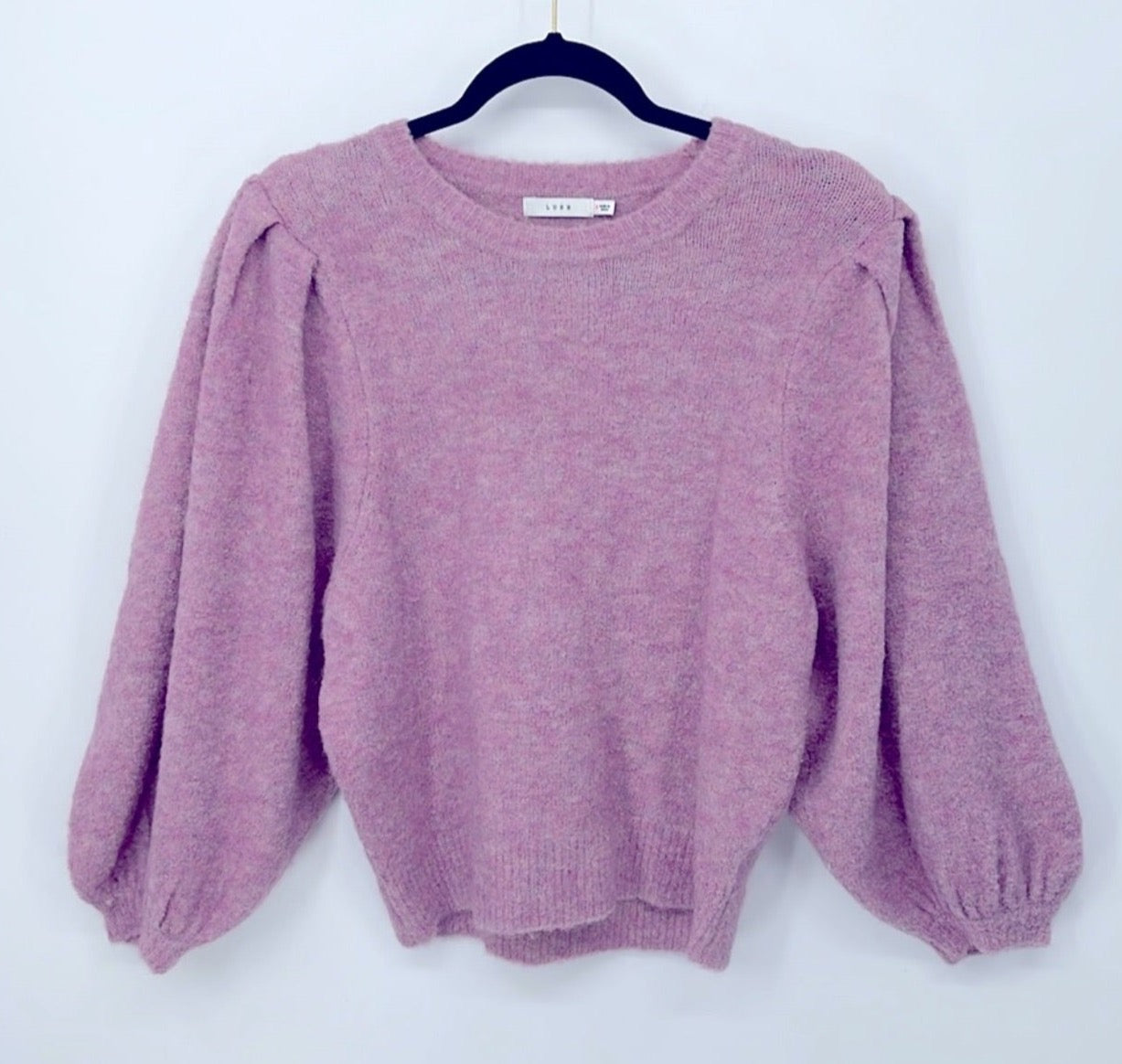 LUSH Don’t Stop Now Lilac Knit Balloon Sleeve Sweater