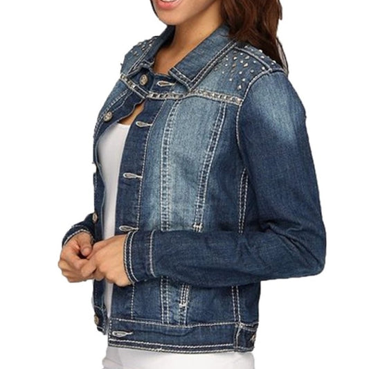 Rock & Roll Cowgirl Studded Rhinestone Jean Jacket