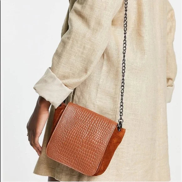 Urbancode Croc Leather Suede Mix Crossbody Bag